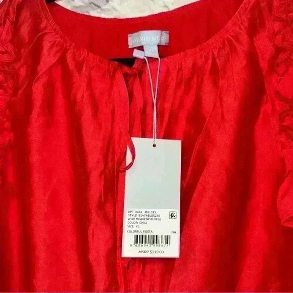 NWT Chili Red Antonio Melani “Meadow Ruffle” Tie Neck Ruffle Shoulder Blouse XL - Picture 6 of 6